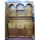 Victoria Ducal Pine Dresser, the rack with an arched pediment, two shelves the base, with three