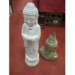 A Pottery Figure Head-Shoulders of a Budha, together with one other Budha. (2)