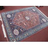 Middle Eastern Abadeh Wool Tassel Rug, with vases, birds, lambs and other motifs to hexagonal