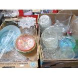 Cut and Pressed Glassware, including tazza's, carnival glass vases, dessert sets, etc:- Two Boxes