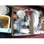 A Quantity of Cook Ware, Bay ceramic planter, bread crock, cutlery, etc:- Three Boxes