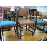 A Pair of Mahogany Dining Chairs, together with an oak single chair with leather back and seat. (3)