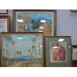 D.Cartwright, Watercolour Rural Bridge Scene, framed and glazed; Pat Newtown "Peaches", framed and