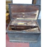 XIX Century Tool Chest, containing woodworkers tools, many moulding planes, Spoke shave, Tenon