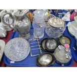 Miniatures, glass biscuit barrel with a plated lid, toast rack etc- One Tray
