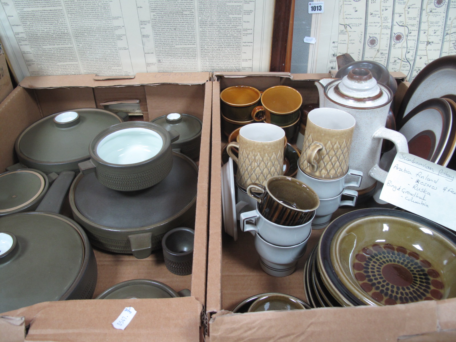 Denby 'Chevron' Grill Plates and Serving Dishes, Arabia Finland (various patterns) etc:- Two Boxes