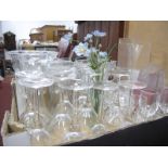 Royal Doulton Cut Glass Decanter and Six Wine Glasses, other cut and plain glass stemware, vases