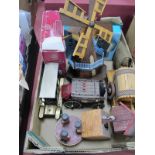 Vintage Musical Models, including windmill, car, etc, plus binoculars, camera and two way radio/