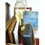 Pictures, Tennis rackets, Busy Body puncture repair kit, jigsaw, etc:- One Box - with a Doncaster