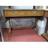 Walnut Sofa Table, with twin drawers and dummy drawers, 132cm wide, flaps lid (damages).