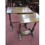 Oak Nest of Tables, with rectangular tops, on turned and block supports.