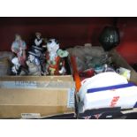 Oriental and Other Pottery Figures, Crown Ming Teaware (boxed), glassware etc:- Two Boxes.
