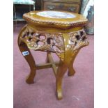 Chinese Style Hardwood Stand, with a rouge marble inset on cabriole legs.