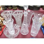 A Pair of Pressed Glass Vases, cut glass vases, cut glass bowl, cut glass decanter. (8)
