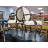 Pair of Queen Anne Style Salon Armchairs, upholstered in a cream damask.