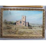 Walter Lodge, 'A Brush with The Past' a view of Ecclesfield Church, in the year 1820, oil on
