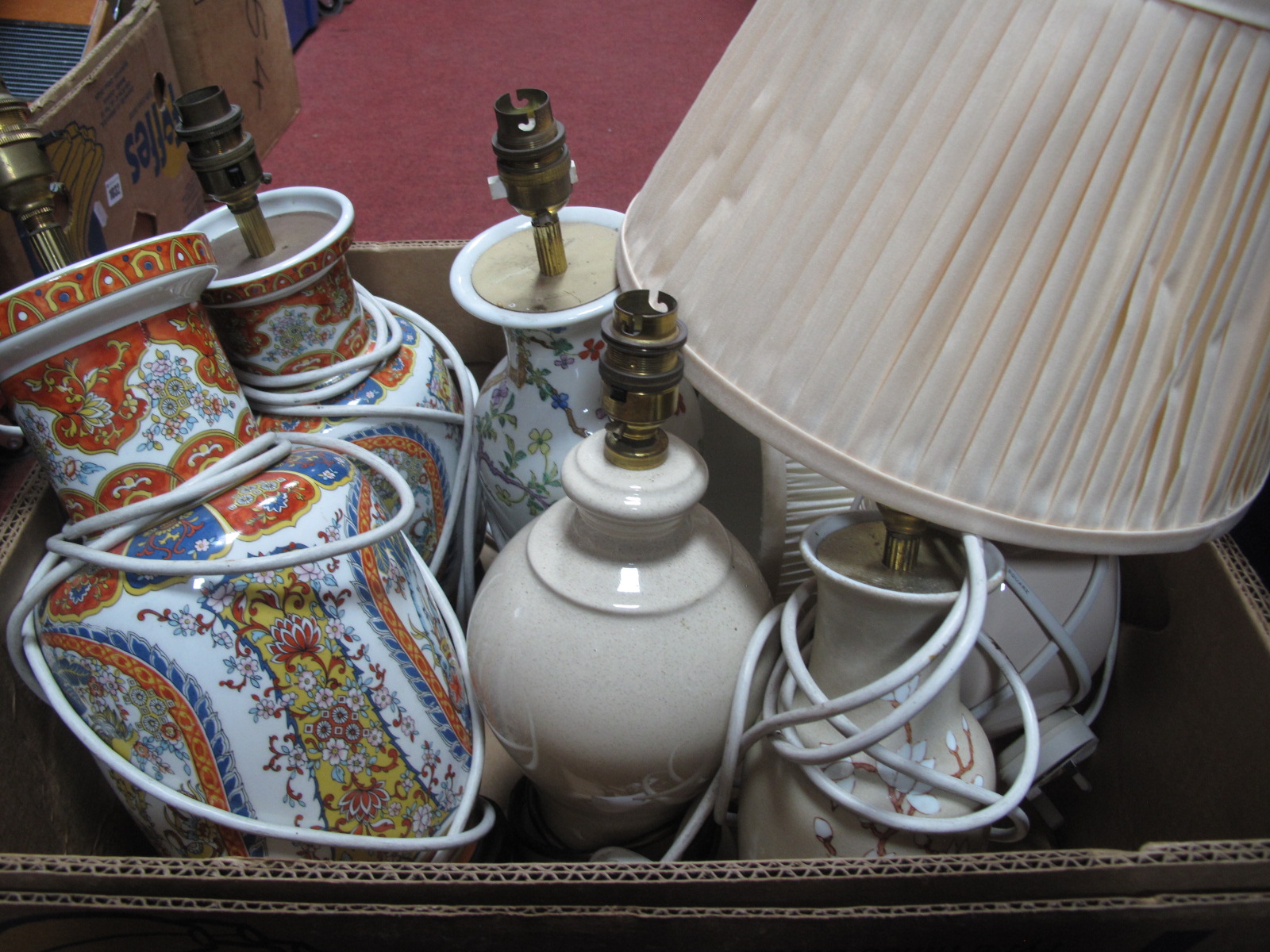 Six Pottery Table Lamps:- One Box