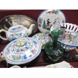 Mason's 'Regency' Tureen and Cover, Tea pot and muffin dish, Victorian green glass decanter