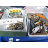 Pen Knives - Richards, Wade and Butcher military, etc, corkscrews, coinage, pen:- One Tray