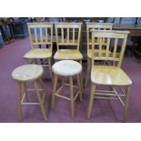 A Set of Four Ash Chapel Chairs, with rail supports, book rests, round legs, with H stretchers, plus