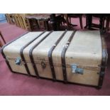 Wood and Hessian Covered Travelling Trunk, with inner tray.