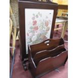 A Reproduction Mahogany Fire Screen, converting into a table, with floral tapestry inset and a