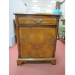 Walnut Bedside Cupboard, with 'Herringbone' inlay, single drawer over door, 54.5cm wide.