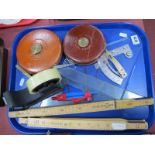 Rabone and Chesterman Leather Cased Tape Measures, technical drawing rulers etc, sellotape