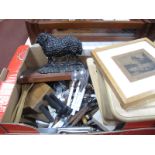 Cutlery, bread board, ram door stop, picture:- One Box