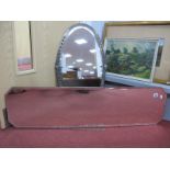 Oval Bevelled Wall Mirror, in silver plates frame, 49cm wide, frameless rectangular mirror with