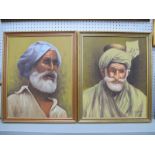 Gulam Mustafa Chughati A Pair of Oils on Board, of a bearded Indian Gentleman, signed bottom righ