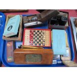 Viewmaster Slides, Colibri "Monogas 21" lighter, Ronson gas lighter, students microscope, oak box,