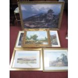 Mid XX Century Oil on Canvas, remote cottages, 39 x 49cm, signed lower left, five prints. (6)