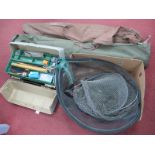 Fishing Cosh, non toxic shot, casters, leads, etc in carry case, nets and umbrellas.