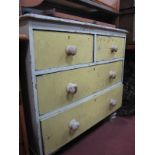 A XIX Century Painted Pine Chest, of two small and two long drawers, having turned handles and feet,