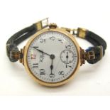 Waltham U.S.A; A Vintage 9ct Gold Cased Wristwatch, the signed dial (cracked) with black and red