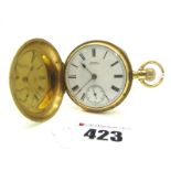 A.W.Co Waltham; An 18ct Gold Cased Hunter Pocketwatch, the signed dial with black Roman numerals and