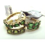 The Genuine Gemstone Company; A Modern 9ct Gold Two Row Dress Ring, oval claw set stones, with inset