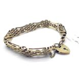 A 9ct Gold Gate Link Style Bracelet, of openwork panel design, to heart shape padlock clasp and