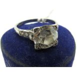 A Large Single Stone Diamond Ring, the (9mm) old brilliant cut stone square set between diamond