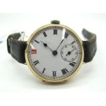 A Vintage 9ct Gold Cased Wristwatch, the white dial with black and red Roman numerals and seconds