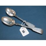 A Matched Pair of Hallmarked Silver Fiddle Pattern Table Spoons, George Adams, London 1850; John &