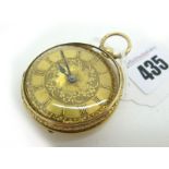An 18ct Gold Cased Fob Watch, the foliate engraved dial with Roman numerals, the movement signed "