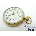 An 18ct Gold Cased Openface Pocketwatch, the white dial with black Roman and Arabic numerals and