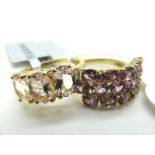 The Genuine Gemstone Company; A Modern 9ct Gold Three Row Oval Claw Set Ring, between plain