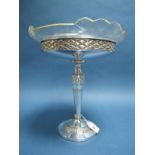 A WMF Style Pedestal Dish Centrepiece, the shaped clear glass circular dish loose fitted on textured