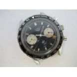 Heuer Autavia; A c.1960's Gent's Wristwatch Head, (no strap) the signed black dial with block