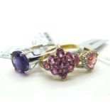 The Genuine Gemstone Company; A Modern 9ct Gold Cluster Dress Ring, oval claw set stones, between