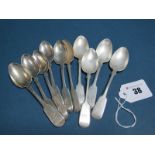 A Matched Set of Six Hallmarked Silver Fiddle Pattern Teaspoons, PL, Chester 1842, 1843, initialled;