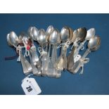 A Collection of Assorted Hallmarked Silver Teaspoons, (various makers and dates) including